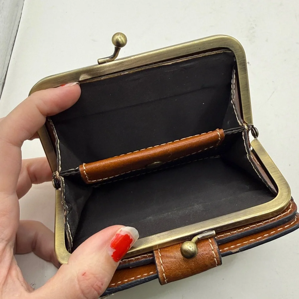 Patricia Nash Iberia Wallet ID Card Holder Kiss Lock Floral Yellow Black Leather - Picture 12 of 16